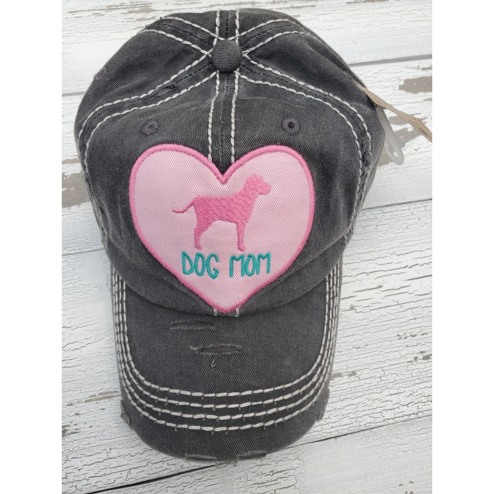 Distressed Grey Dog Mom Hat / Baseball Cap